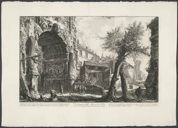 Boog van Titus te Rome Pohled na Titův oblouk (název na objektu) Gezichten op Rome (název série) Pohledy na Řím navržený a vyrytý architektem Giambattista Piranesi Ve (nez) iano (název série)