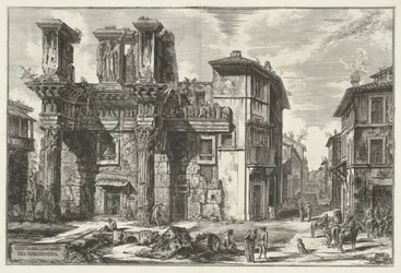 Forum van Nerva te Rome Pohled na zbytky fóra Nerva (název na objektu) Gezichten op Rome (název série) Pohledy na Řím navržený a vyrytý architektem Giambattista Piranesi Ve (nez) iano (název série)
