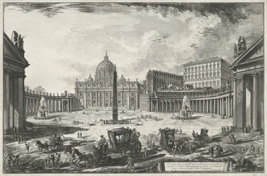 Pohled na náměstí svatého Petra s bazilikou svatého Petra ve Vatikánu Veduta della gran Piazza e Basilica di S. Pietr (...) (název na předmětu) Pohledy na Řím (název série) Vedute di Roma disegnate ed incise da Giambattista Piranesi architetto