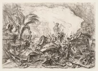 Groteschi: Ruiny se sochou fauna a padlým sloupem, ca. 1745-50.
