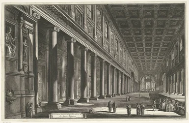 Interieur van de Santa Maria Maggiore te Rome Vnitřní pohled na baziliku S. Maria Maggiore (titul na objektu) Gezichten op Rome (název série) Pohledy na Řím navržený a vyrytý architektem Giambattista Piranesi Ve (nez) iano (název série)