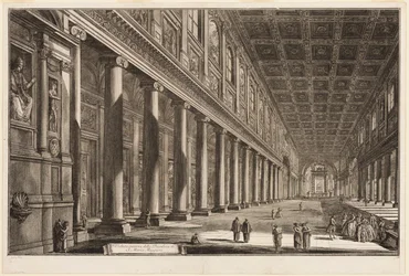 Vnitřní pohled na baziliku S. Maria Maggiore, z Pohledy na Řím