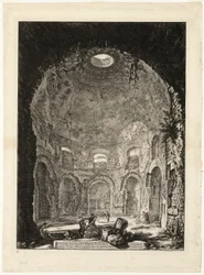 Vnitřní pohled na takzvaný Tempio della Tosse [Chrám kašle], z Pohledů na Řím