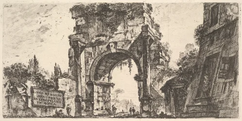 Deska 8: Oblouk Drusus u Porta S. Sebastiano v Římě Arco di Drusus u Porta d ..., ca. 1748.
