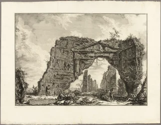 Pozůstatky zastřešeného sloupoví nebo kryptoportikusu ve vile Domitian, pět mil za Římem na silnici Frascati, z Views of Rome