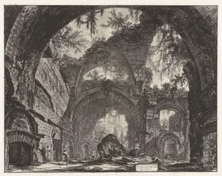 Ruiny sochařské galerie v Hadriánově vile v Tivoli [ve skutečnosti velké lázně], z Vedute di Roma (Pohledy na Řím)