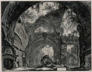 Ruiny galerie soch ve Hadriánově vile u Tivoli (z: Vedute di Roma)