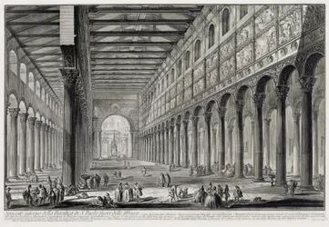 Řez interiérem baziliky San Paolo fuori le Mura (z: Vedute di Roma)