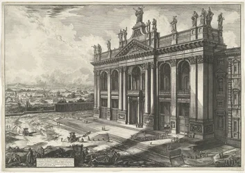 Sint-Jan van Lateranen te Rome Pohled na průčelí baziliky sv. Jana Lateránského (...) (titul na objektu) Gezichten op Rome (název série) Pohledy na Řím navržený a vyrytý architektem Giambattista Piranesi Ve (nez) iano (název série)