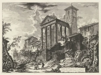 Tempel van Hercules te Cori Pohled na Herkulův chrám ve městě Cora, deset mil od Velletri (název na objektu) Gezichten op Rome (název série) Pohledy na Řím navrhl a vyryl architekt Giambattista Piranesi Ve (nez) iano (série t