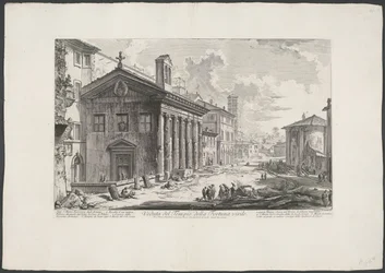 Tempel van Portunus te Rome Pohled na Chrám Manly Fortune (název na objektu) Gezichten op Rome (název série) Pohledy na Řím navržený a vyrytý architektem Giambattista Piranesi Ve (nez) iano (název série)