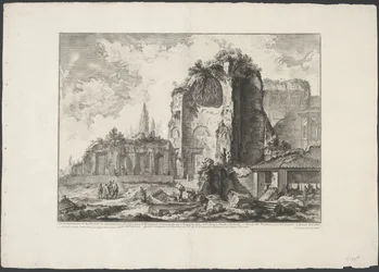 Tempel van Venus en Roma te Rome Pohled na pozůstatky dvou Tricliniů, které patřily Zlatému domu Neronových (...) (název na objektu) Gezichten op Rome (název série) Pohledy na Řím navržený a vyrytý architektem Giambattista Piranesi Ve (nez) iano