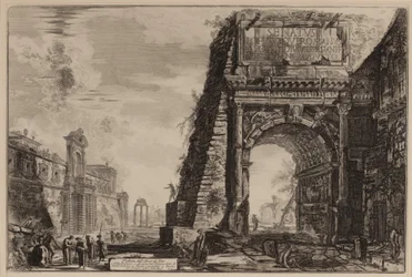 Titův oblouk s kasinem Farnese na levé straně, kolem 1760-78 (lept)