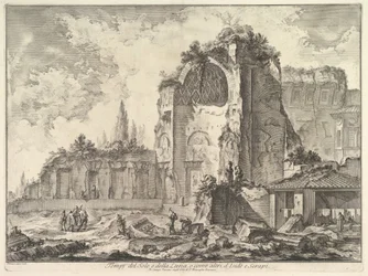 Chrám Venuše a Romů chybně nazývaný Chrám Sol a Luna Veduta degli..., ca. 1759.