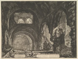 Takzvaná vila Maecenas v Tivoli. Interiér se dvěma postavami v otvoru..., ca. 1764.