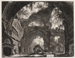 Thermen v de Villa Adriana t a Tivoli Ruiny galerie soch v Hadriánově vile v Tivoli (název na objektu) Gezichten op Rome (název série) Pohledy na Řím navržený a vyrytý architektem Giambattista Piranesi Ve (nez) iano (název série)