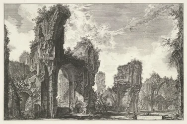Thermen van Caracalla te Rome Ruiny Sisto, nebo oba z velkého sálu Antonínových lázní (název na předmětu) Gezichten op Rome (název série) Pohledy na Řím navržený a vyrytý architektem Giambattista Piranesi Ve (nez) iano (název série)