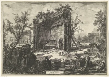 Thermen van Trajanus te Rome Pohled na zbytky továren ve druhém patře Terme di Tito (název na objektu) Gezichten op Rome (název série) Pohledy na Řím navržený a vyrytý architektem Giambattista Piranesi Ve (nez) iano (název série)