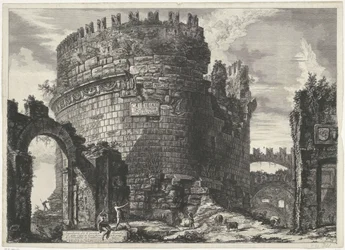 Tombe van Caecilia Metella te Rome Hrob Cecilie Metell (...) (název na předmětu) Gezichten op Rome (název série) Pohledy na Řím navržený a vyrytý architektem Giambattista Piranesi Ve (nez) iano (název série)