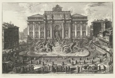 Trevifontein do Říma Perspektivní pohled na velkou Fontana dell