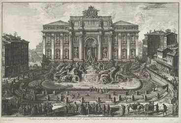 Trevifontein do Říma Perspektivní pohled na velkou Fontana dell