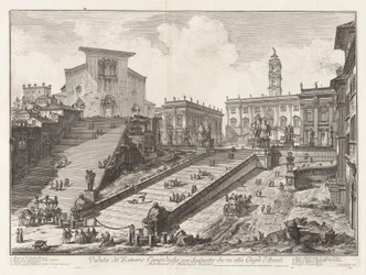 Pohled na římské Campidoglio se schodištěm, které vede