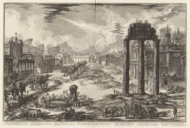 Veduta di Campo Vaccino (Pohled na Campo Vaccino [Římské fórum s chrámem Castor a Pollux napravo]), z Vedute di Roma (Pohledy na Řím)