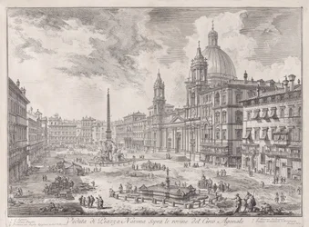 Pohled na Piazza Navona nad ruinami Cirku Agonalis, z Vedute di Roma (Pohledy na Řím)