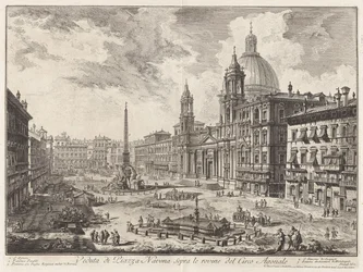 Pohled na Piazza Navona nad ruinami Circus Agonalis (Pohled na Piazza Navona nad ruinami Domitianova cirku), z Vedute di Roma (Pohledy na Řím)