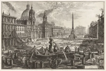 Pohled na Piazza Navona nad zříceninami Circus Agonalis [Domitianův cirkus], z Vedute di Roma (Pohledy na Řím)