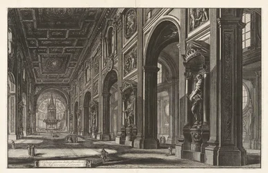 Vnitřní pohled na baziliku San Giovanni Laterano, z Vedute di Roma (Pohledy na Řím)