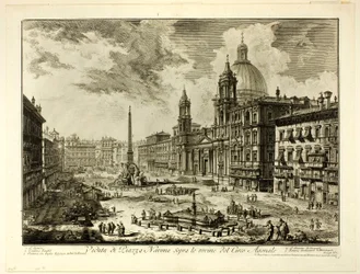 Pohled na náměstí Piazza Navona nad ruinami Domiciánova cirku, z knihy Pohledy na Řím