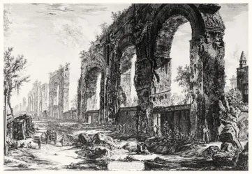 Pohled na Neronův akvadukt, ze série Pohledy na Řím, kolem roku 1760 (lept)