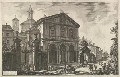 Pohled na baziliku San Sebastiano fuori delle mura [sv. Šebestián za hradbami] na Appiově cestě, z Vedute di Roma (Římské pohledy)