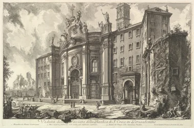 Pohled na průčelí baziliky S. Croce v Gerusalemme [Svatý kříž v Jerus..., ca. 1750.