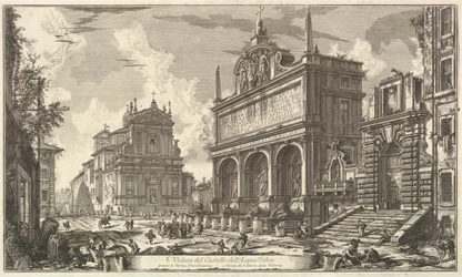 Pohled na fontánu Acqua Felice ...., z Vedute di Roma Roman Views, ca. 1751.