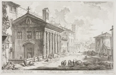 Pohled na chrám Fortuna Virilis, nyní arménský kostel S. Maria Egiziaca, cca 1760-78 (lept)