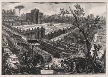 Villa Panfili mimo Porta San Pancrazio (Villa Pamphilj mimo Porta San Pancrazio), z Vedute di Roma (Výhledy na Řím)
