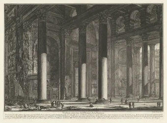 Portál pro Pantheon v Římě Vnitřní pohled na Pronaos Pantheonu (název na objektu) Gezichten op Rome (název série) Pohledy na Řím navržený a vyrytý architektem Giambattista Piranesi Ve (nez) iano (název série)