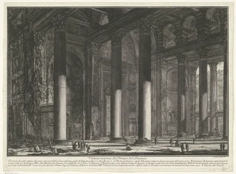 Portál pro Pantheon v Římě Vnitřní pohled na Pronaos Pantheonu (název na objektu) Gezichten op Rome (název série) Pohledy na Řím navržený a vyrytý architektem Giambattista Piranesi Ve (nez) iano (název série)