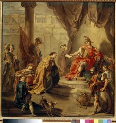 Císař Flavius ​​​​Honorius (384-423) učinil Constantia III (zemřel 421) svým spoluregentem (v roce 421). (Císař Honorius učinil Constantia svým spoluregentem). Obraz Giambattista (Giovan Battista) (Giovanni Battista) Pittoni (1687-1767), olej na plátně, c