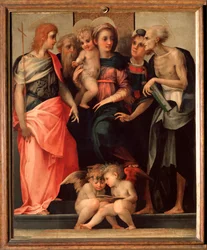 Svatá konverzace (oltář Ognissanti) - tempera na dřevě, kolem 1518