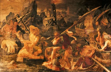 Námořní bitva, freska Galerie Františka I., Chateau de Fontainebleau (světové dědictví UNESCO