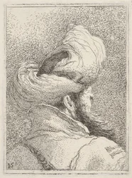 Vousatý muž v turbanu, vyobrazený v délce poprsí zezadu ve tříčtvrt..., ca. 1770.