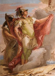 Detail Aeneas, od Venuss Loučení s Aeneas, z pokoje Aeneid v Palazzina, 1757