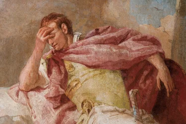 Detail Aeneidy, od Merkura nabádajícího Aenea, aby opustil Kartágo, z pokoje Aeneidy v Palazzině, 1757