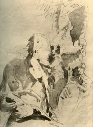Skupina vojáků s koněm, polovina 18. století, 1928