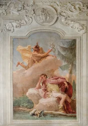 Merkur vybízí Aenea, aby opustil Kartágo, ze sálu Aeneidy v Palazzině, 1757