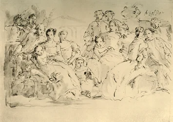 Skica pro skupinový portrét, polovina 18. století, 1928