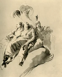 Dvě mladé ženy a voják, polovina 18. století, 1928